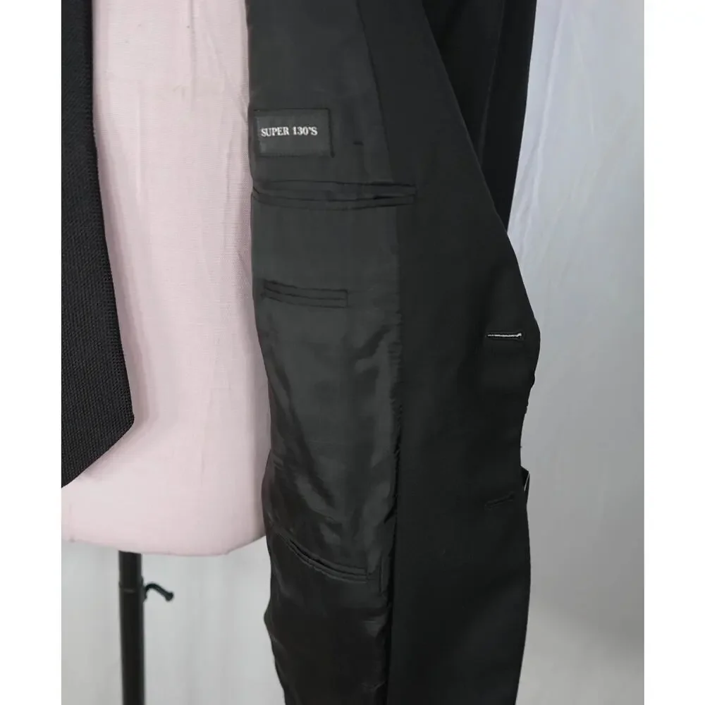 $1,495 EMPORIO ARMANI - Solid Black 130's Wool Blazer - 48R